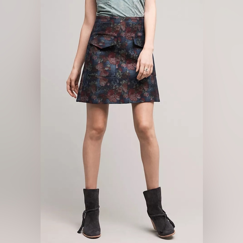 ERIN FETHERSTON by ANTHROPOLOGIE NWOT Midnight Blooms Mini Skirt in Black Motif